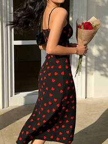 Muchica 女士爱心印花中长连衣裙，修身吊带连衣裙，适合夏季穿着 - 彩色 - 查看 4