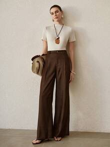 MOTF PREMIUM WOMEN'S FASHIONABLE VERSATILE FITTED RIBBED KNIT SLIM FIT THIN TEE FOR SPRING SUMMER - Apricot - View 1