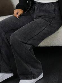 SAYEHFBABY Dambyxor med raka, avslappnade träningsbyxor med låg midja, lämpliga för sommaren, tvättade - Svart - Visa 5