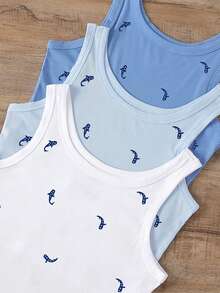INAWLY 3pcs Whale Embroidery Fitted Round Neck Camisole For Women - Multicolor - View 1