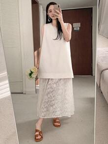 DAZY Women's Round Neck Lace Patchwork Casual Vacation Date Midi Dress - Brown - View 1