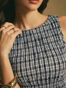 Poéselle Women's Casual Everyday Plaid Print Tank Top - Black and White - View 5