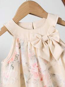 SHEIN Vintaside Kids 女婴无袖碎花连衣裙，甜美风格，精致花朵图案，适合节日、家庭聚会等场合，打造优雅小公主造型 - 黃色 - 查看 4