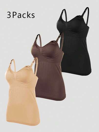 SHEIN 3pcs/Set Women's Seamless Minimalist Solid Color Maternity Bras, High-Quality, High Cost-Effective, Comfortable, Portable, Long Style