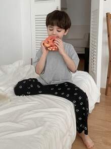 DAZY 男童宽松落肩T恤和印花长裤睡衣套装，春夏秋季款 - 黑色 - 查看 2