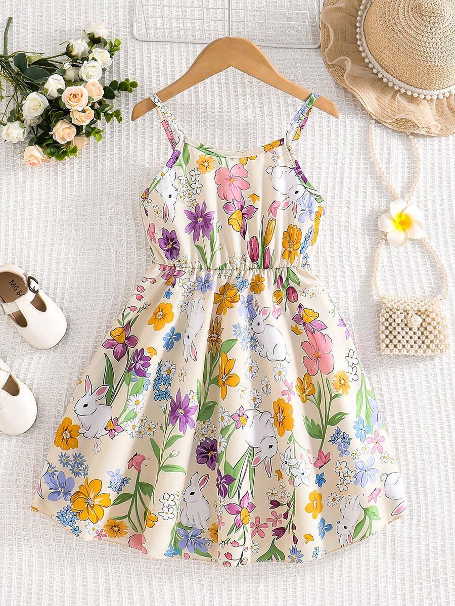 Sparklyn Young Girl' Floral Print Sleeveless Dress - White - View 1