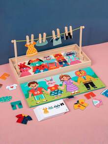 早教木制拼图配对换装游戏，多功能晾衣玩具，早教用品 - 彩色 - 查看 3