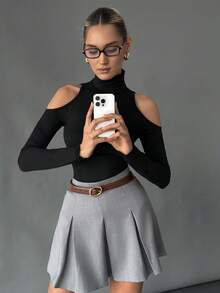 Siren Gaze 95% Cotton Elegant Classic Black Hollow-Out Long Sleeve Tight-Fit Women's Shirt - Spring & Autumn/Winter Office Wear, Formal Events, School, Soft Girl & Clean Girl Style, It Girl & Siren Look Carnival Open Shoulder Top Tight Fitted Tops Black Tops Women Cut Out Top - Multicolor - View 4