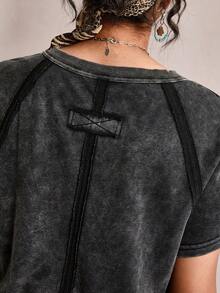 SHEIN LUNE Cotton 2-Piece Set: Women'S Music Festival Casual Solid Color Knit Crew Neck Short-Sleeved Loose Sweatshirt And Loose Skirt,Plus-Size Women'S Y2k Tie-Dye Two-Piece Set, Featuring Loose-Fitting Crew Neck Short-Sleeved Sweatshirt High-Waisted Long Skirt; Casual Street Style Two-Piece Set, Perfect For Comfortable Summer.Women Casual Solid Color Raglan Sleeve T-Shirt And Shorts Set,Suitable For Daily Wear, For Daily Wear,Simple Women Tops,Elegant And Fashionable For Commuting,Women Boho/Bohemian 2pcs Set Denim Maxi Skirt Two Piece Long Skirt Set Grunge Dress Anthropologie Clothes Layered Dress Dress With Pockets Black Western Dress Black Denim Dress Denim Dress For Curvy Woman Tie Waist Dress - Black - View 3