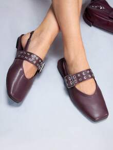 CUCCOO GRLICON Sepatu Flat Slip-On Ujung Persegi untuk Wanita, Cocok untuk Hari Valentine - Burgundy - View 6