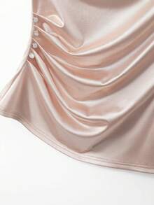 Franclia Blusa sin mangas de unicolor elegante con cintura fruncida, para verano - Champán - Ver 7