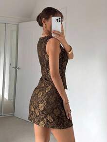 Siren Gaze 2pcs/Set Women Summer New 3D Embossed Floral Design Set - Brown - View 2