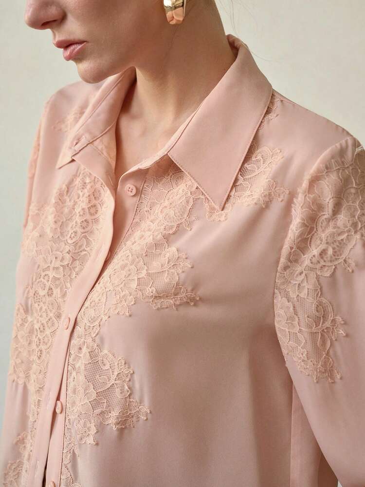 ELEGANT LACE PATCHWORK CASUAL SHIRT, SPRING/SUMMER