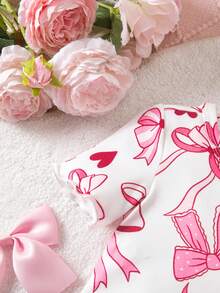 SHEIN Babygirl Cute Pink Bow Knit Top & Elastic Waist Pants Set, Summer - Pink - View 5