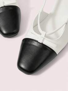 CUCCOO DOLLMOD 单字扣高跟包头凉鞋女夏季轻便鞋蝴蝶结粗跟单鞋 - 米白色 - 查看 5