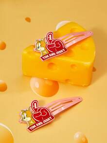 TOM & JERRY X SHEIN A Pair Of Cute Pink Cartoon Pattern Hairpins - Pink - View 2