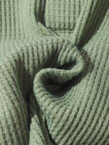 SHEIN Vintaside Kids Baby Boy Classic Green Waffle Fabric Apricot Polo Shirt, White Contrast Buttons Half Placket Short Sleeve Casual Top, Summer Streetwear Activewear For School, Holiday, Outdoor Retro Vintage, Baby Boy Clothes, Polo  Boy For Baby Baby Clothes Cotton,Toddler Button Up Boy Baby Clothes Cotton Toddler Clothes,6M-3T - Green - View 4