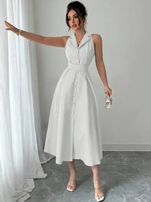 Elenzga 女士优雅休闲通勤条纹连衣裙 - 黑與白 - 查看 3