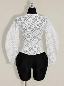 SHEIN ICON Women's Fashionable Lace See-Through Front Tie Blouse, Summer - White - View 2