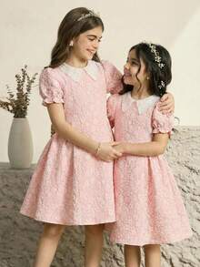 Váy dài vừa phải in hoa cho bé gái tuổi teen, phong cách ngọt ngào, thích hợp cho các buổi đi chơi, tiệc tùng, chụp ảnh và mặc hàng ngày, mùa xuân - Hồng - Xem 1