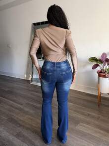 Tyla Gomez High-Waisted Button-Embellished Skinny Stretch Distressed Y2K Jeans Thermal Lined Skinny Jeans With Pockets, Autumn & Winter Thickened Denim - Dark Wash - View 2