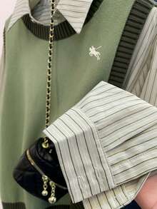 Franclia 女士休闲针织背心，饰有骑士刺绣，秋冬款 - 彩色 - 查看 3