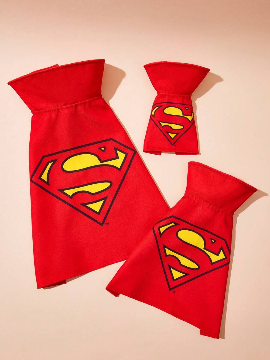 SUPERMAN X SHEIN 1件装宠物披风装饰,带Logo,项圈,适用于狗狗,适用于猫咪 - 紅色 - 查看 1
