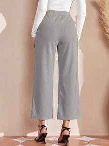 EMERY ROSE Women's Solid Color Elastic Waist Wide Leg Loose Casual Pants Grey Pants - Light Grey - View 2
