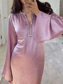 Al Najma Women's Turkish Maxi Dress & Arabic Traditional Abaya - Pink - View 9