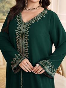 Al Najma Plus Size Women's Turkish Maxi Dress & Arabic Traditional Abaya - Dark Green - View 3