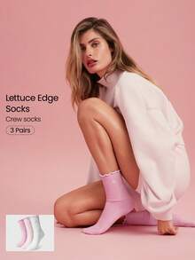 GLOWMODE Comfy Flex Seamless Toe Construction Embroidered Ruffle Socks Daily Casual - White+Barely Pink+Pink - View 1