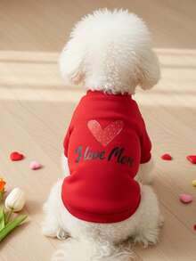 PETSIN 1 Pc Pet Cat/Dog Unisex "I Love Mom" Print Cute Pullover For Valentine's Day - Multicolor - View 4