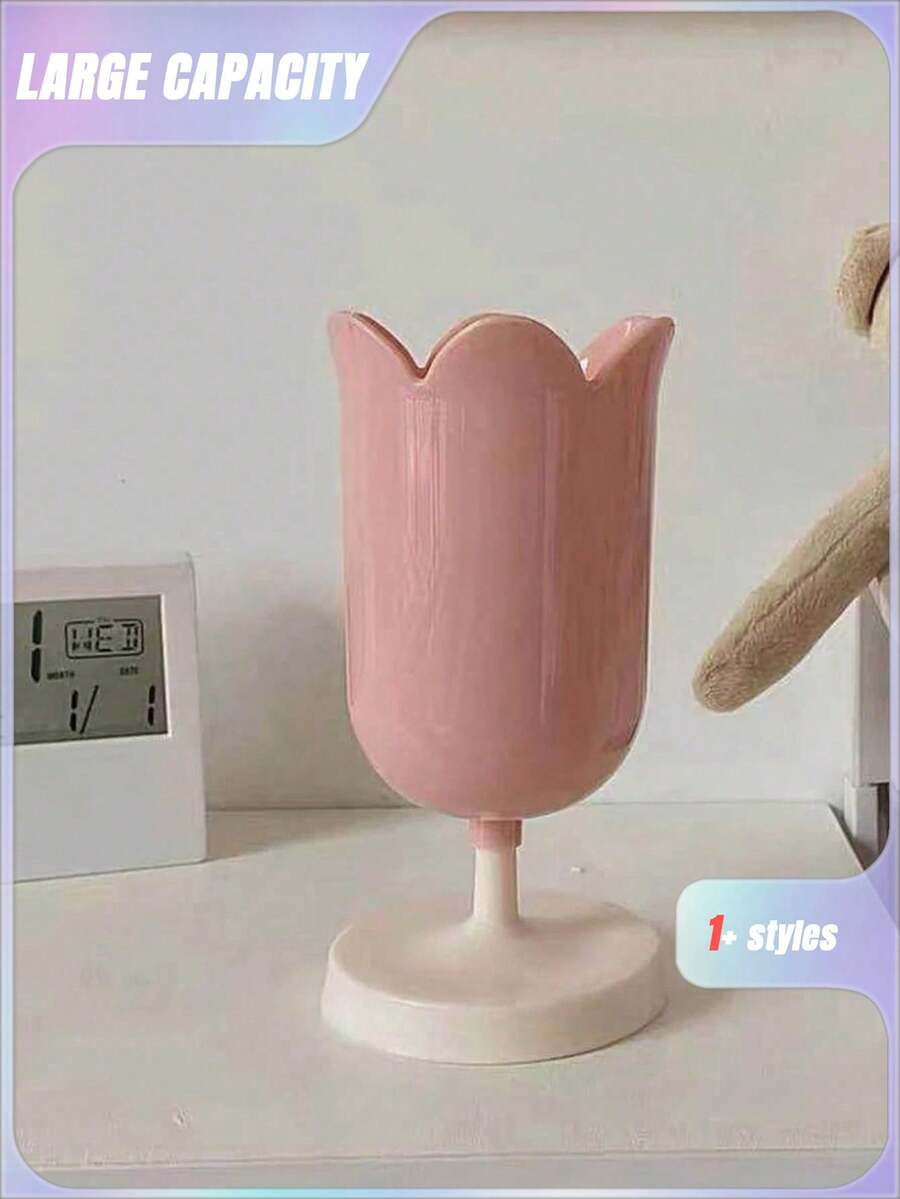 SHEIN Tulip Pen Holder Girl Heart Pen Holder Makeup Brush Storage Bucket Back To School - Multicolor - View 1