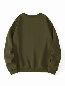 INAWLY Women's Solid Color Round Neck Long Sleeve Casual Thermal Lined Loose Pullover Sweatshirt, Autumn/Winter - Dark Green - View 2