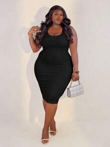 CurvyTilda Vestido ajustado tejido de canalé - Negro - Ver 1