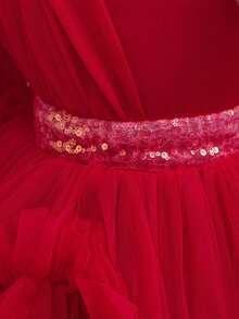 Baby Girls' Trailing Dress, Party Gown For 1st Birthday Celebration - Burgundy - View 4