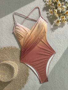 Soleia Women's Ombre Criss-Cross One-Piece Swimsuit, Fashionable For Vacation - Multicolor - View 1