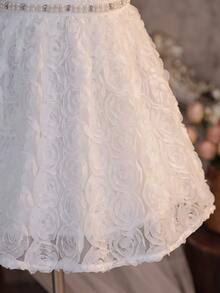 SHEIN Girls' Bowknot Party Dress, Butterfly Fabric Texture, Elegant Flower Girl Bridesmaid Sweet A-Line Dress - White - View 7