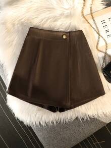 SHEIN Franclia 1pc Women's Asymmetric Skort, High Waist Wide Leg A-Line Loose Fit, Elegant Espresso Brown Summer Chic Brunch Versatile Commuter Casual Bottoms - Brown - View 8