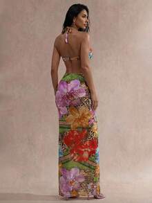 Swim Glamine Women's Summer Vacation Beach Floral Print Halter Bikini Set - Multicolor - View 2