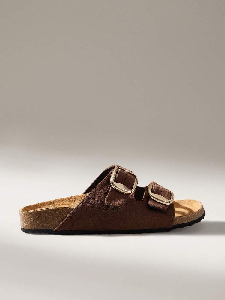 Solecia Sandálias Rasteiras Casuais Femininas com Fivela, Versáteis para o Verão - Café - Visão 1