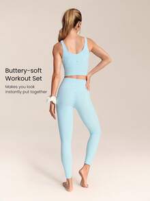 GLOWMODE Conjunto de top corto y mallas de tiro alto FeatherFit™ - Celeste - Ver 2