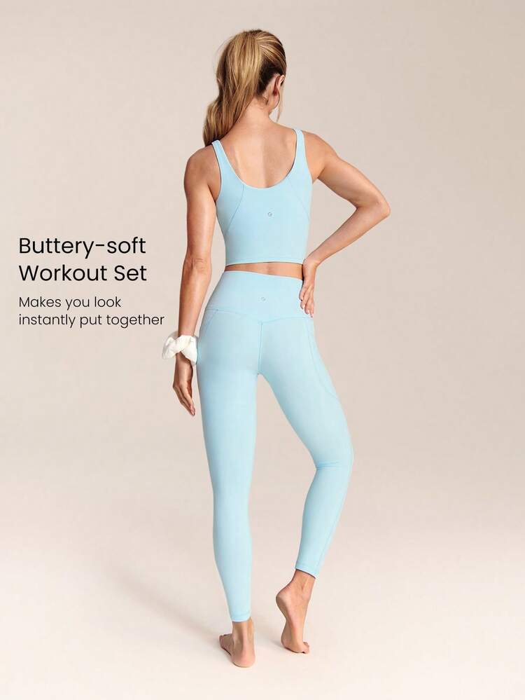 2 Pieces FeatherFit™ Cropped Active Tank & High-Rise Leggings Set