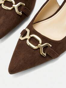 CUCCOO CURVES Women's Pointed Toe Buckle Design Everyday Versatile Fashion Wide Fit High Heels - Brown - View 4