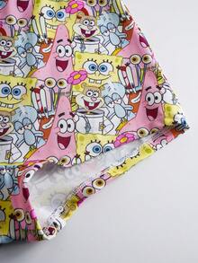 SpongeBob SquarePants | SHEIN 女士趣味卡通图案撞色字母腰带平角短裤 - 彩色 - 查看 3