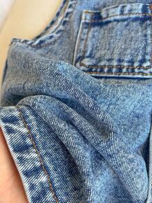 Genkimix Kids 2pcs/Set Toddler Boy Two Piece Denim Set, Hooded Denim Vest And Pocket Cargo Short, Toddler Denim Outfit - Baby Blue - View 2