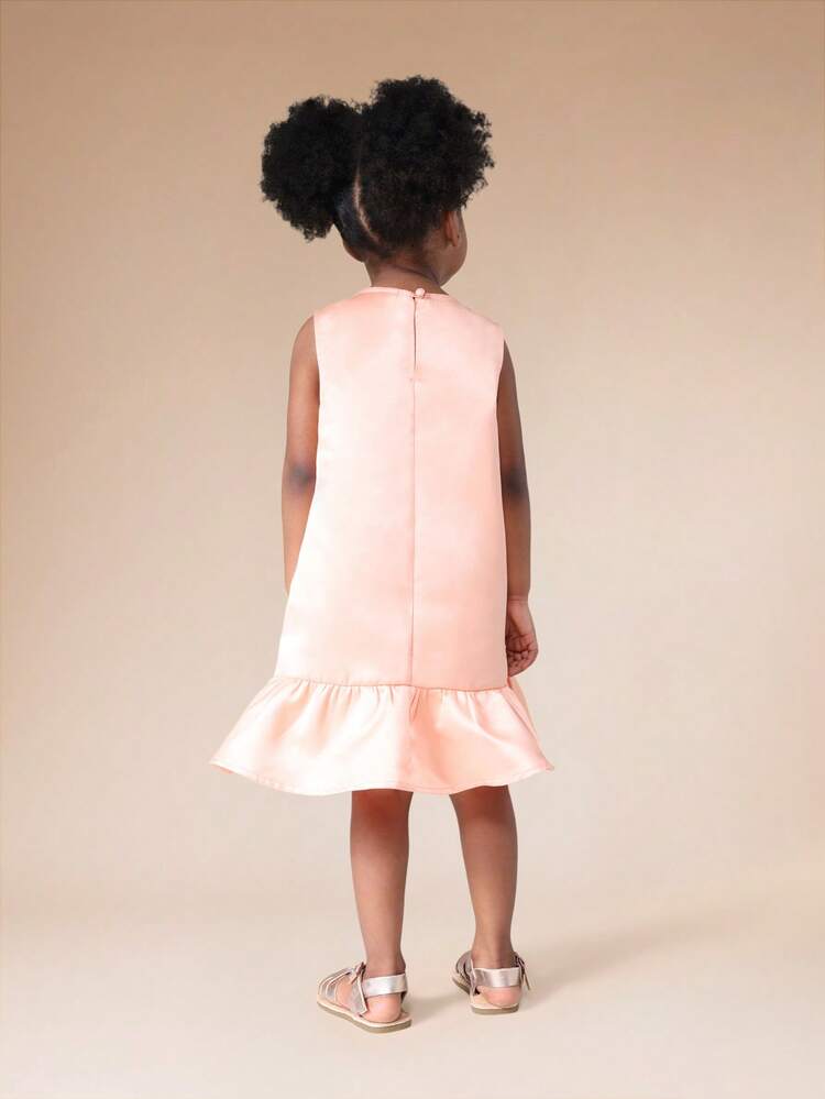 Satin Dress With Bow And Ruffle Hem