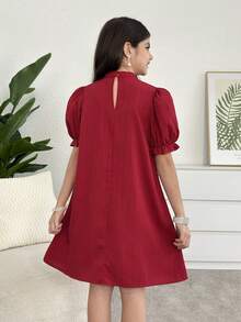 Firerie Kids Tween Girls' Casual Everyday Commute Wine Red Beaded Pearl Collar Dress - Burgundy - View 5