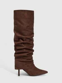 Daringsoles Autumn/Winter New Slim Leg Boots, Pointed Toe, Slim Heel, Mid-Calf Boots, Simple & Versatile Brown Style - Rust Brown - View 1