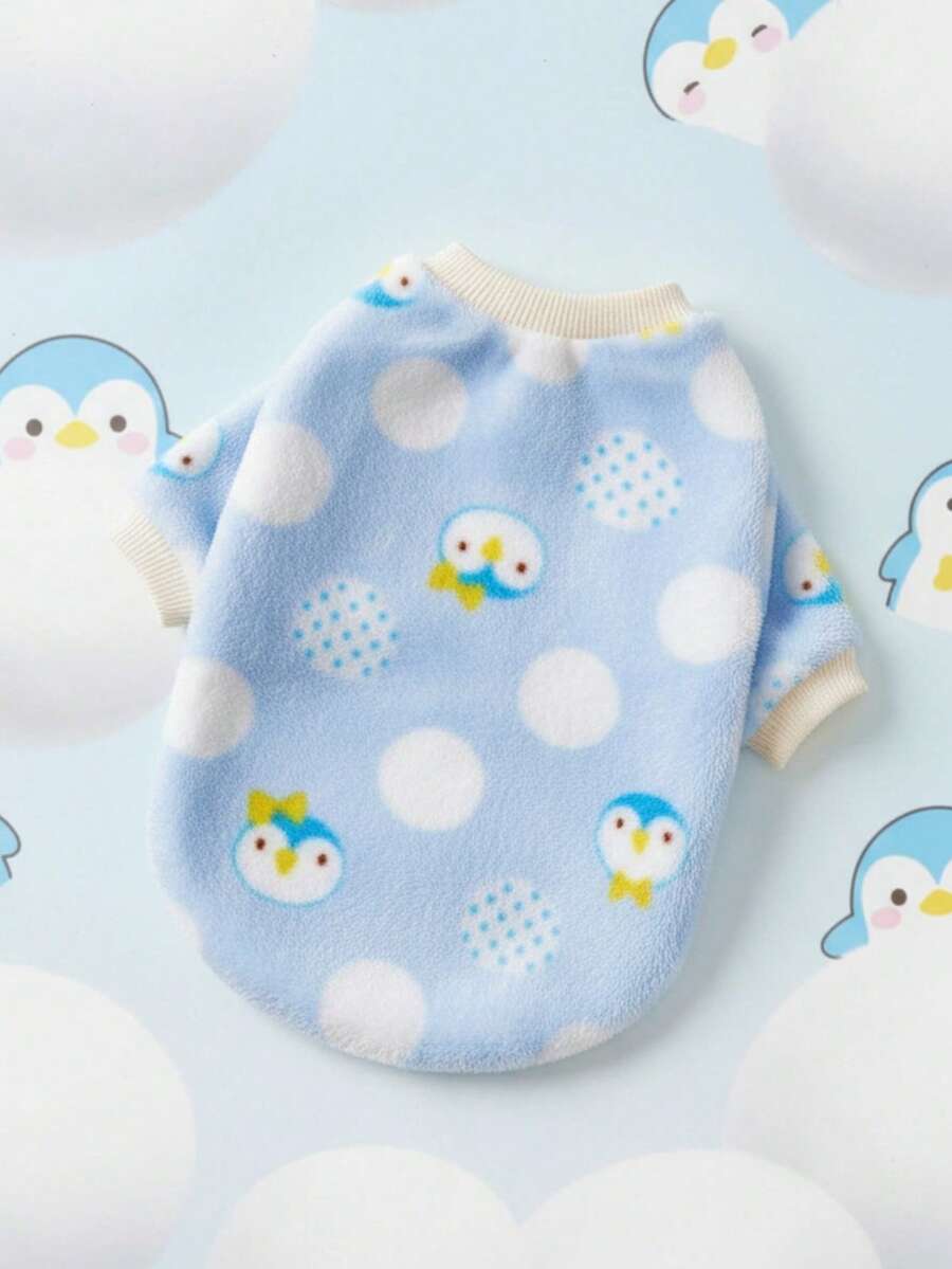 PETSIN 1 Pc Flannel Pet With Penguin Print, Light Blue - Multicolor - View 1